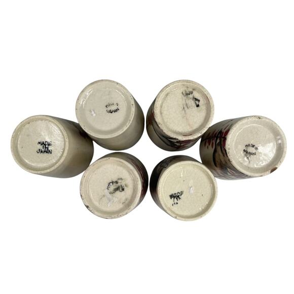 VTG 50s Japanese Tea Set Cups of 6 Sake Floral Porcelain Hand Painted - Picture 5 of 7